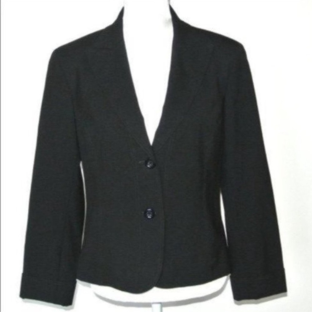 Lafayette 148 New York Black Wool Two-Button Blazer Jacket, size 10